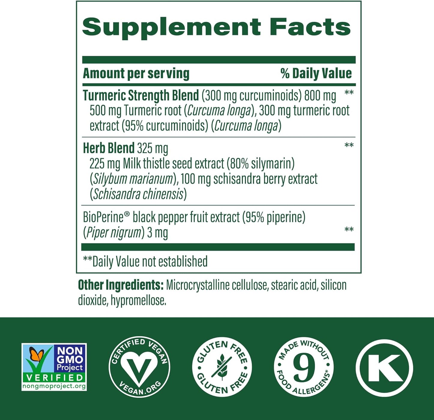 Extra Strength Turmeric Curcumin Liver Support Supplement with Black Pepper, Milk Thistle Extract - Vegan, Allergen-Free - 60 Tablets