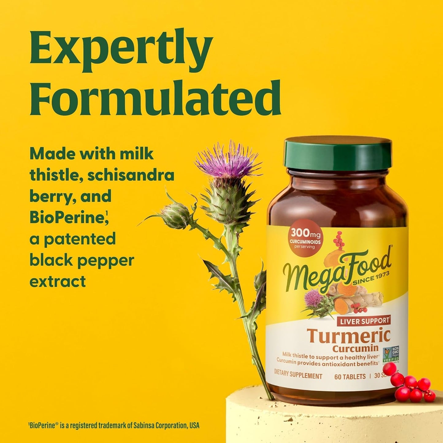 Extra Strength Turmeric Curcumin Liver Support Supplement with Black Pepper, Milk Thistle Extract - Vegan, Allergen-Free - 60 Tablets