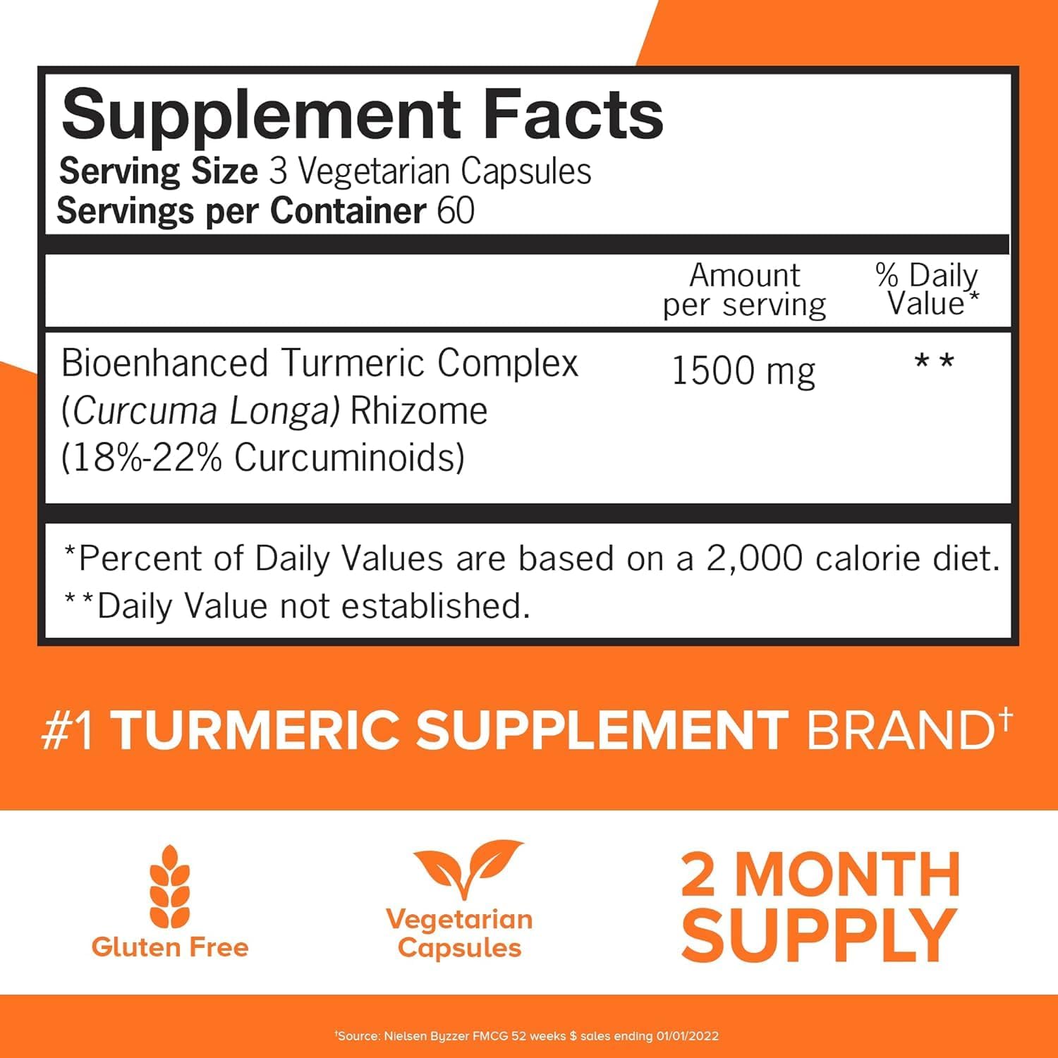 Extra Strength Turmeric Curcumin Supplement for Joint Health - 95% Curcuminoids - Natural Support for Inflammatory Response - High Absorption - Gluten-Free - 180 Count