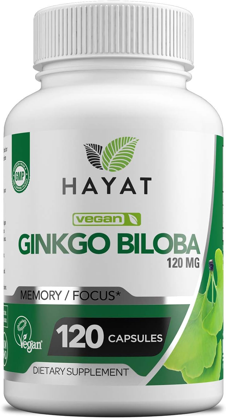 Extra Strength Vegan Ginkgo Biloba Vitamins - 500 MG per Serving for Brain Function, Memory Support - 120 Capsules, Halal Certified - USA Made