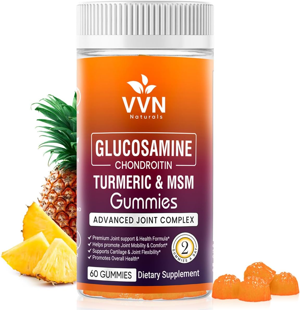 Extra Strength Vegan Glucosamine Chondroitin Gummies with MSM, Boswellia, Turmeric & Hyaluronic Acid | Sugar-Free Joint Support Gummies | 60 ct