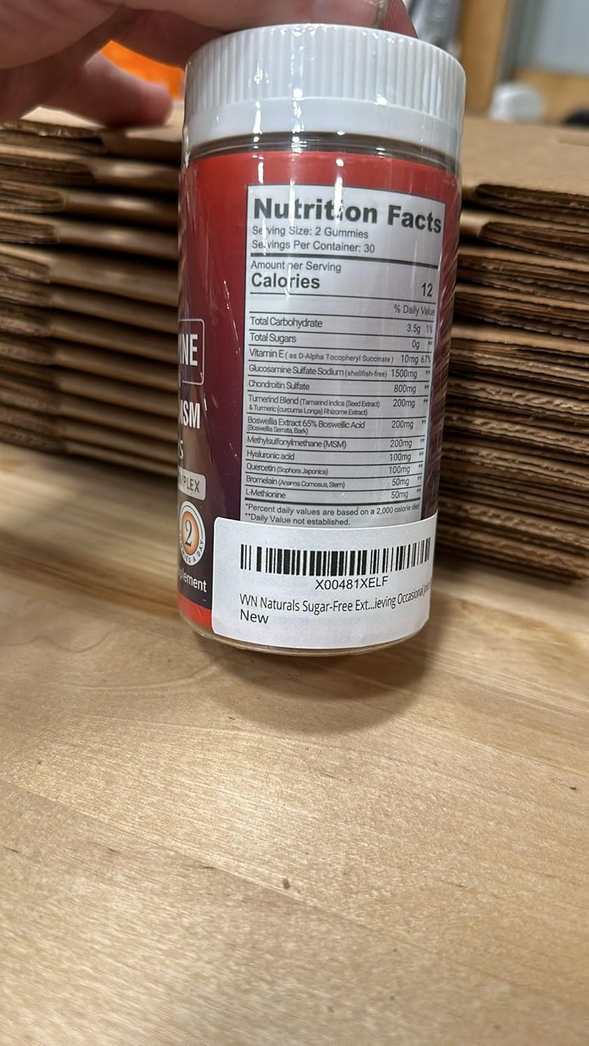 Extra Strength Vegan Glucosamine Chondroitin Gummies with MSM, Boswellia, Turmeric & Hyaluronic Acid | Sugar-Free Joint Support Gummies | 60 ct