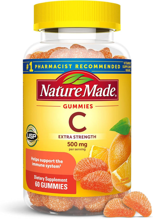 Extra Strength Vitamin C Gummies 500mg, 60 Count - Immune Support Supplement, 30 Day Supply by Nature Made