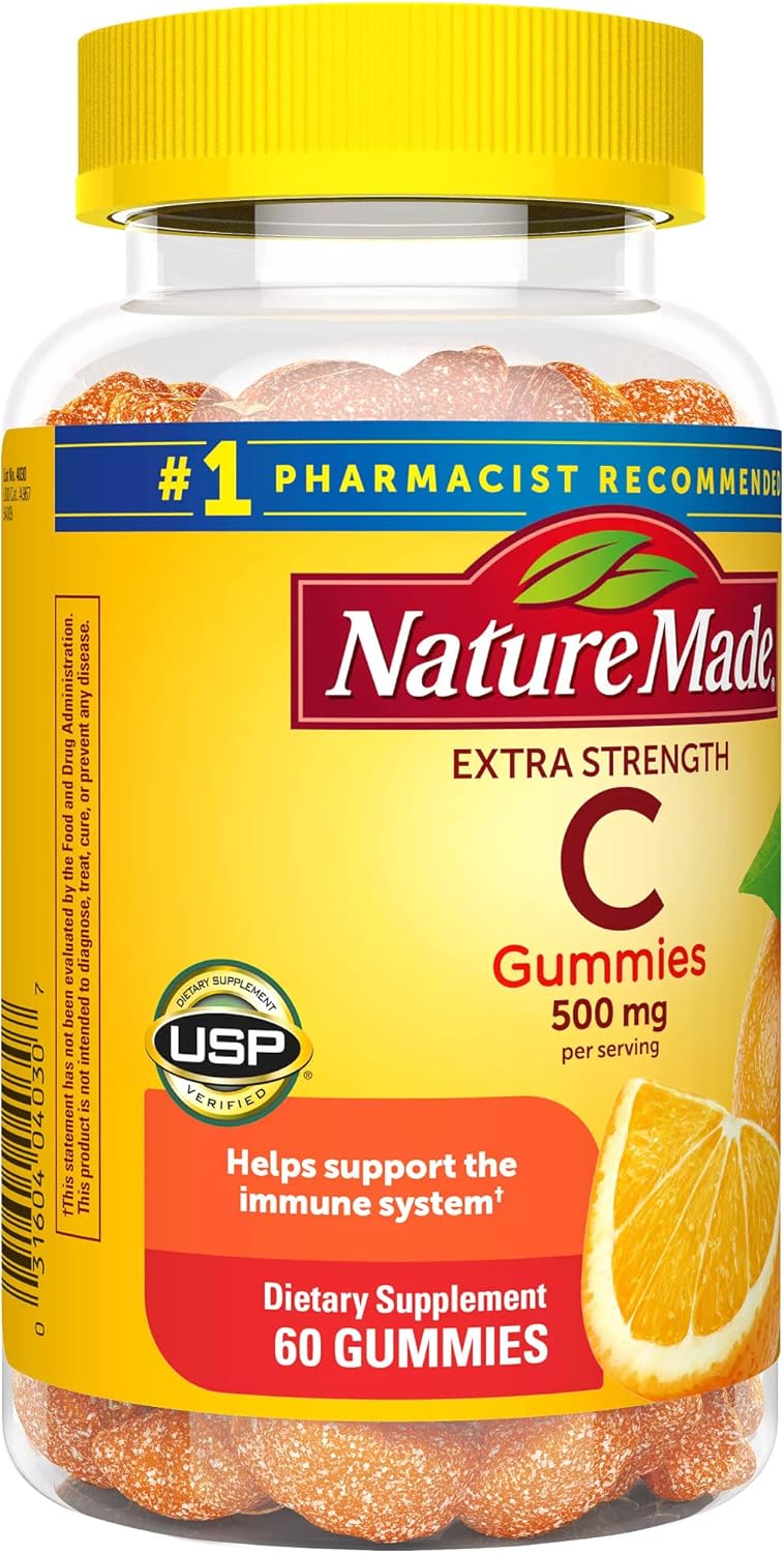 Extra Strength Vitamin C Gummies 500mg, 60 Count - Immune Support Supplement, 30 Day Supply by Nature Made