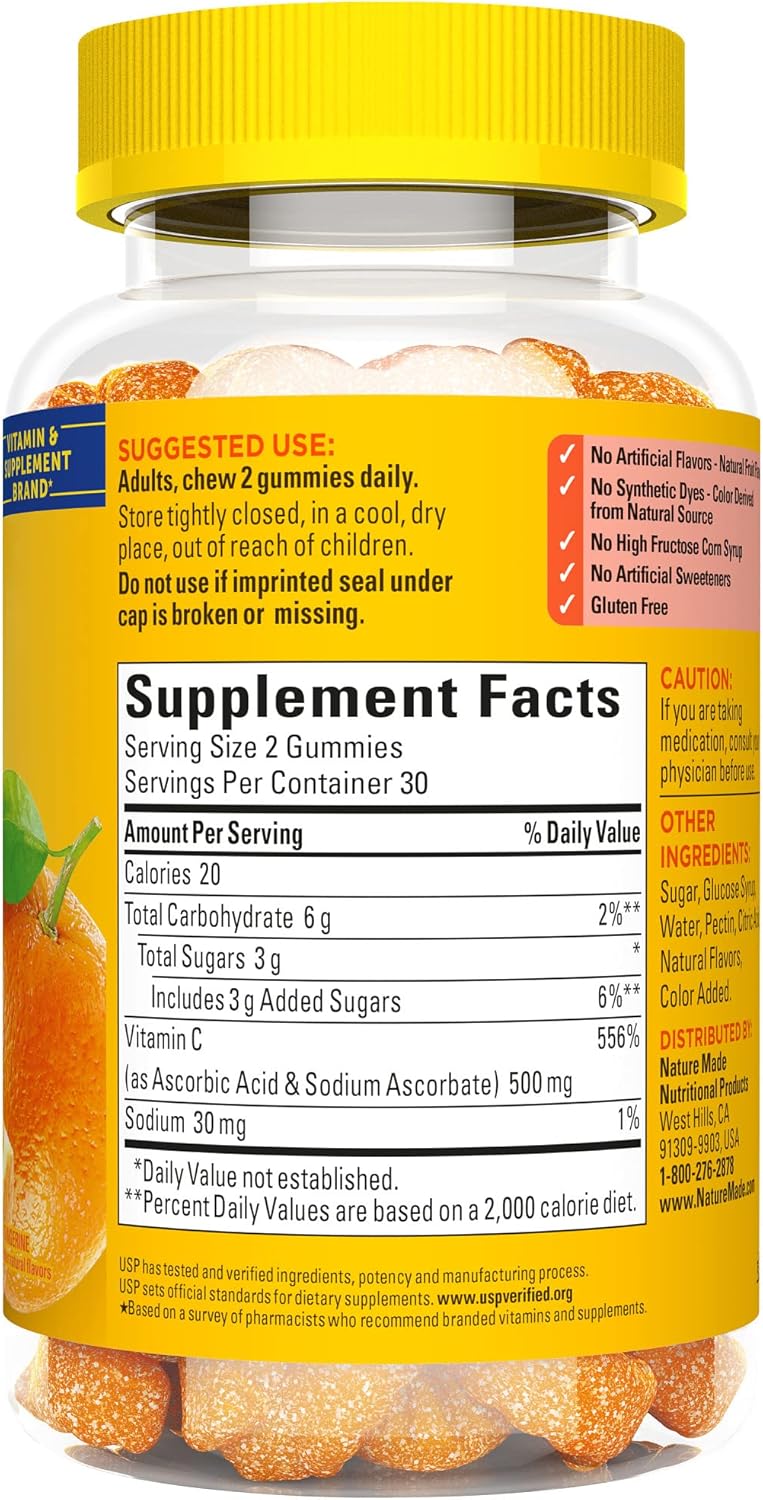 Extra Strength Vitamin C Gummies 500mg, 60 Count - Immune Support Supplement, 30 Day Supply by Nature Made