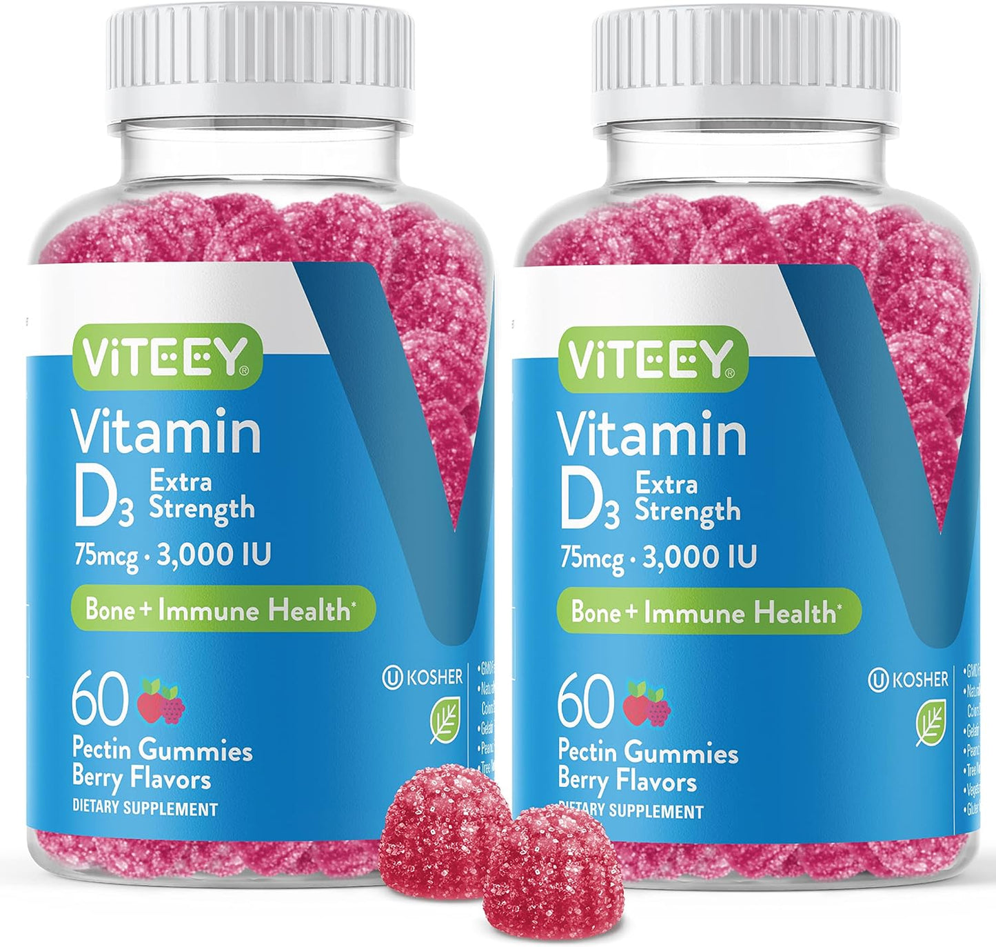 Extra Strength Vitamin D3 Gummies for Adults & Teens - 3,000 IU, 75mcg - Joint & Muscle Health, Immune Boost - Vegetarian Berry Flavored Gummy