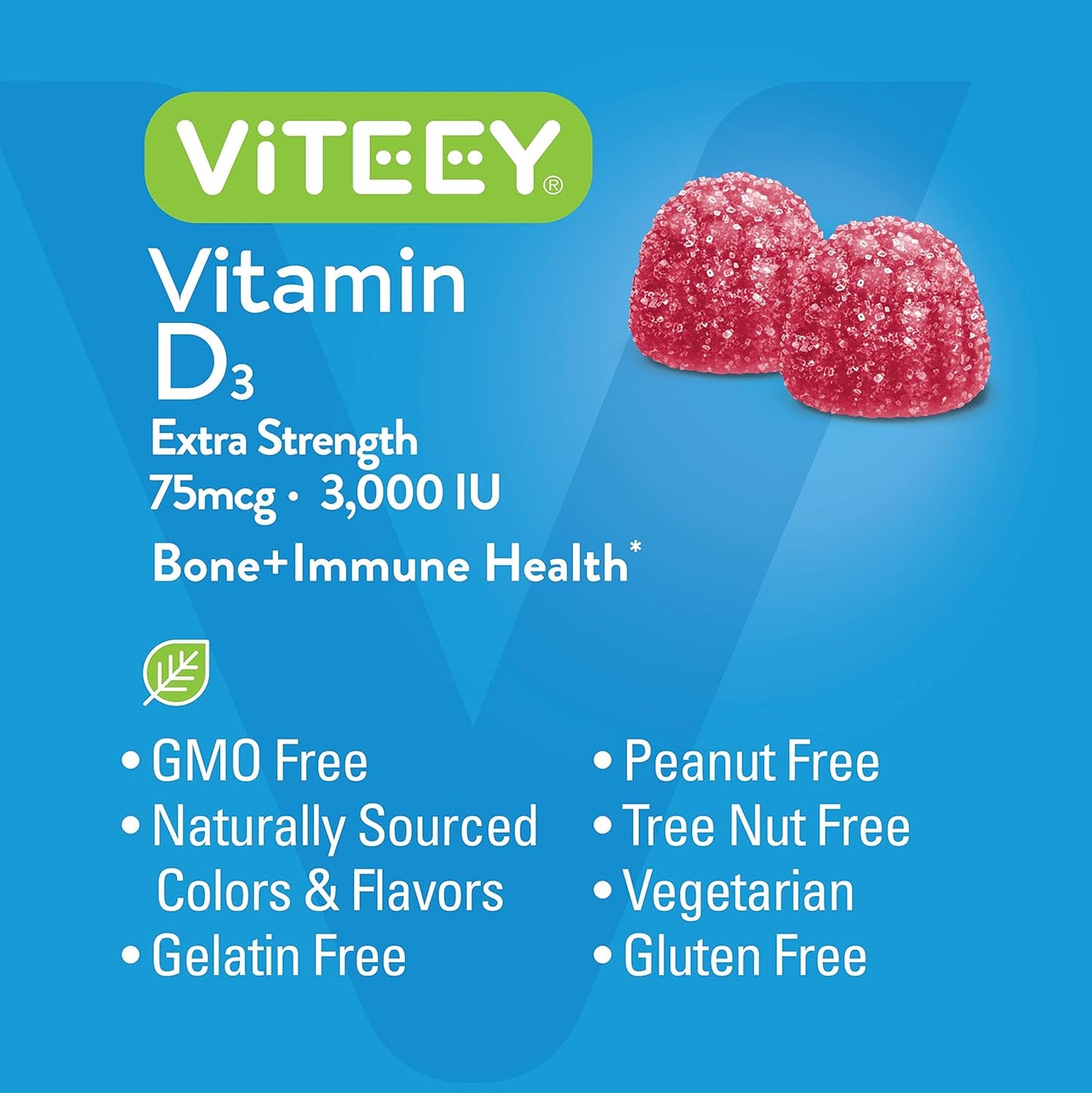Extra Strength Vitamin D3 Gummies for Adults & Teens - 3,000 IU, 75mcg - Joint & Muscle Health, Immune Boost - Vegetarian Berry Flavored Gummy