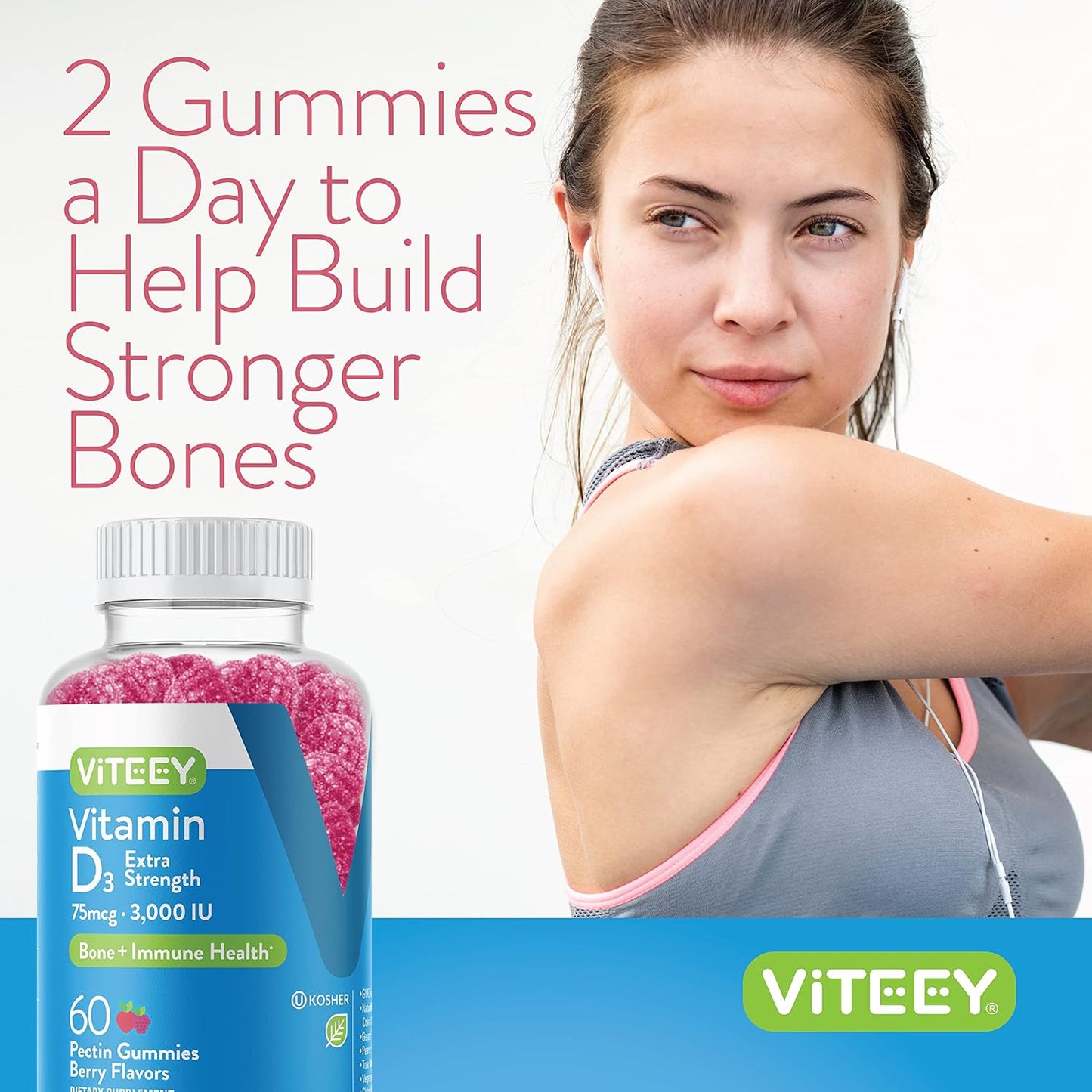 Extra Strength Vitamin D3 Gummies for Adults & Teens - 3,000 IU, 75mcg - Joint & Muscle Health, Immune Boost - Vegetarian Berry Flavored Gummy