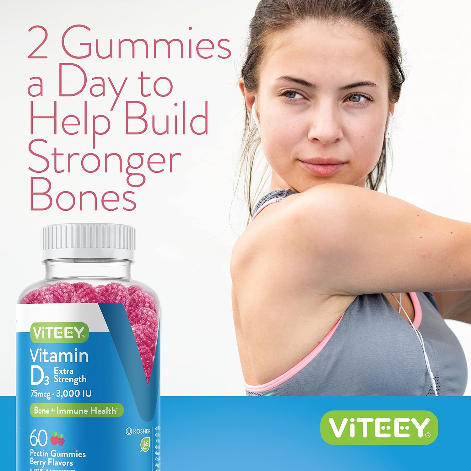 Extra Strength Vitamin D3 Gummies for Adults & Teens - 3,000 IU, 75mcg - Joint & Muscle Health, Immune Boost - Vegetarian Berry Flavored Gummy