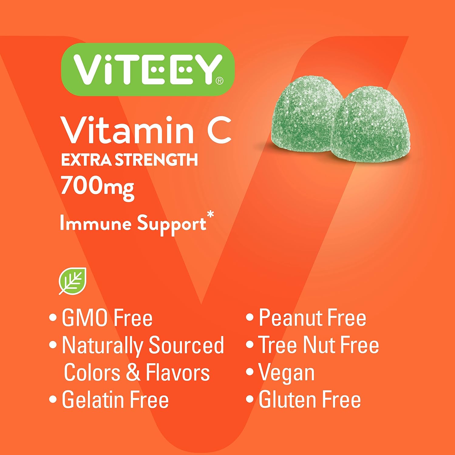 Extra Strength Viteey Vitamin C Gummies for Adults & Teens - Immune Support Booster - Vegan, Gluten Free - Sour Apple Flavored Chewables