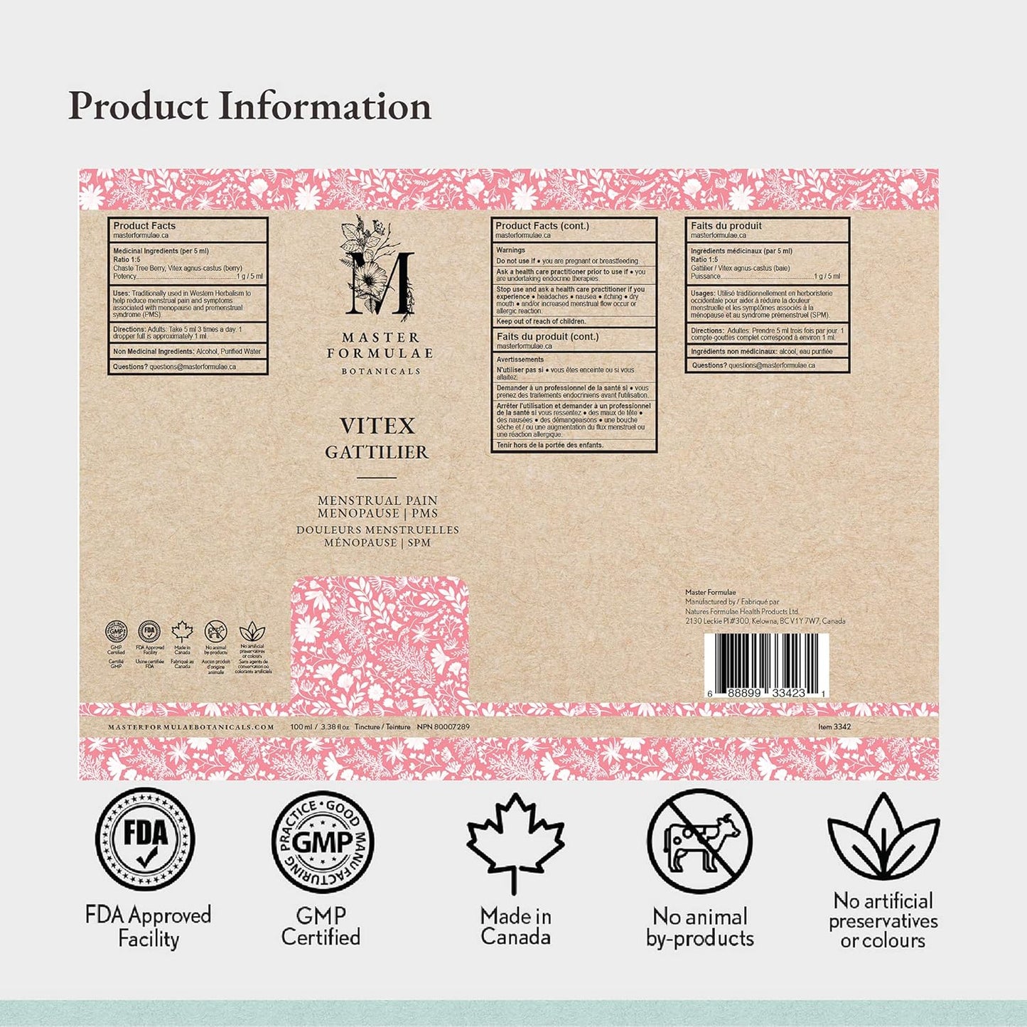 Extra Strength Vitex Chasteberry Herbal Tincture for Women's Hormone Balance - 100mL Bottle