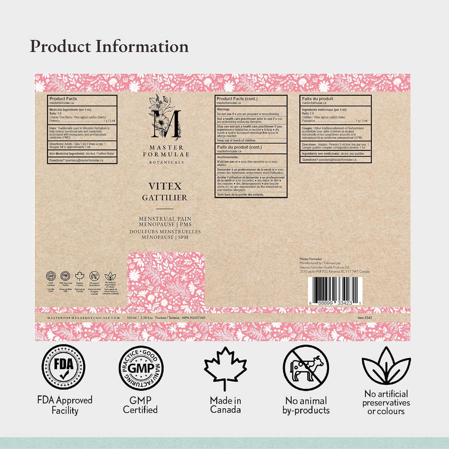 Extra Strength Vitex Chasteberry Herbal Tincture for Women's Hormone Balance - 100mL Bottle