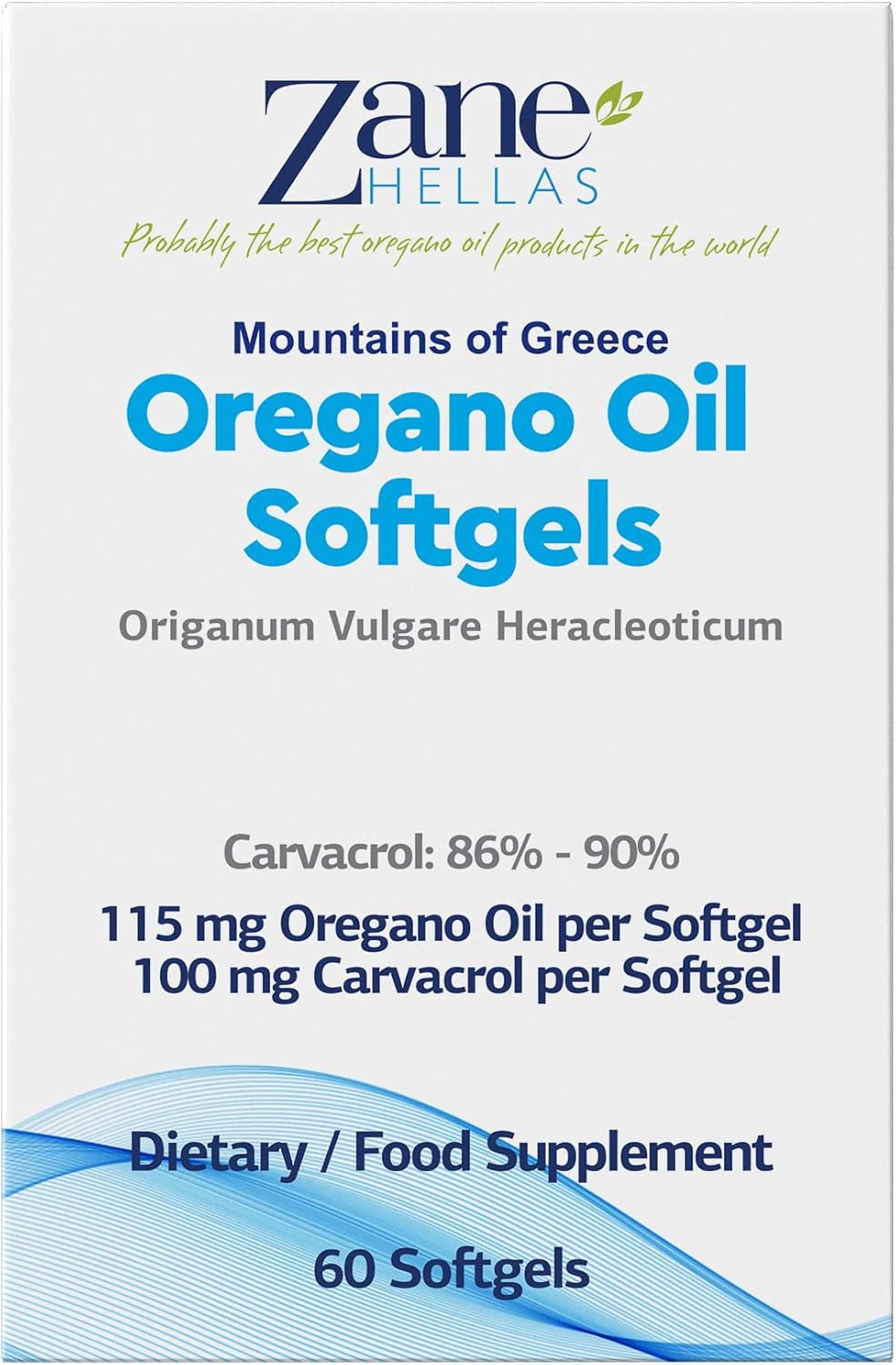 Extra Strength Zane Hellas Oregano Oil Softgels - 100 mg Carvacrol - 60 Softgels - Greek Essential Oil