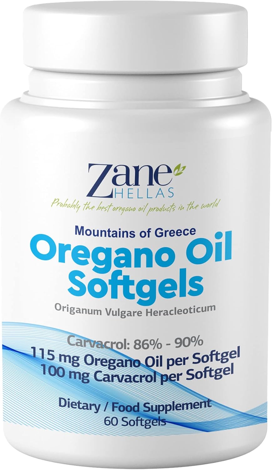 Extra Strength Zane Hellas Oregano Oil Softgels - 100 mg Carvacrol - 60 Softgels - Greek Essential Oil