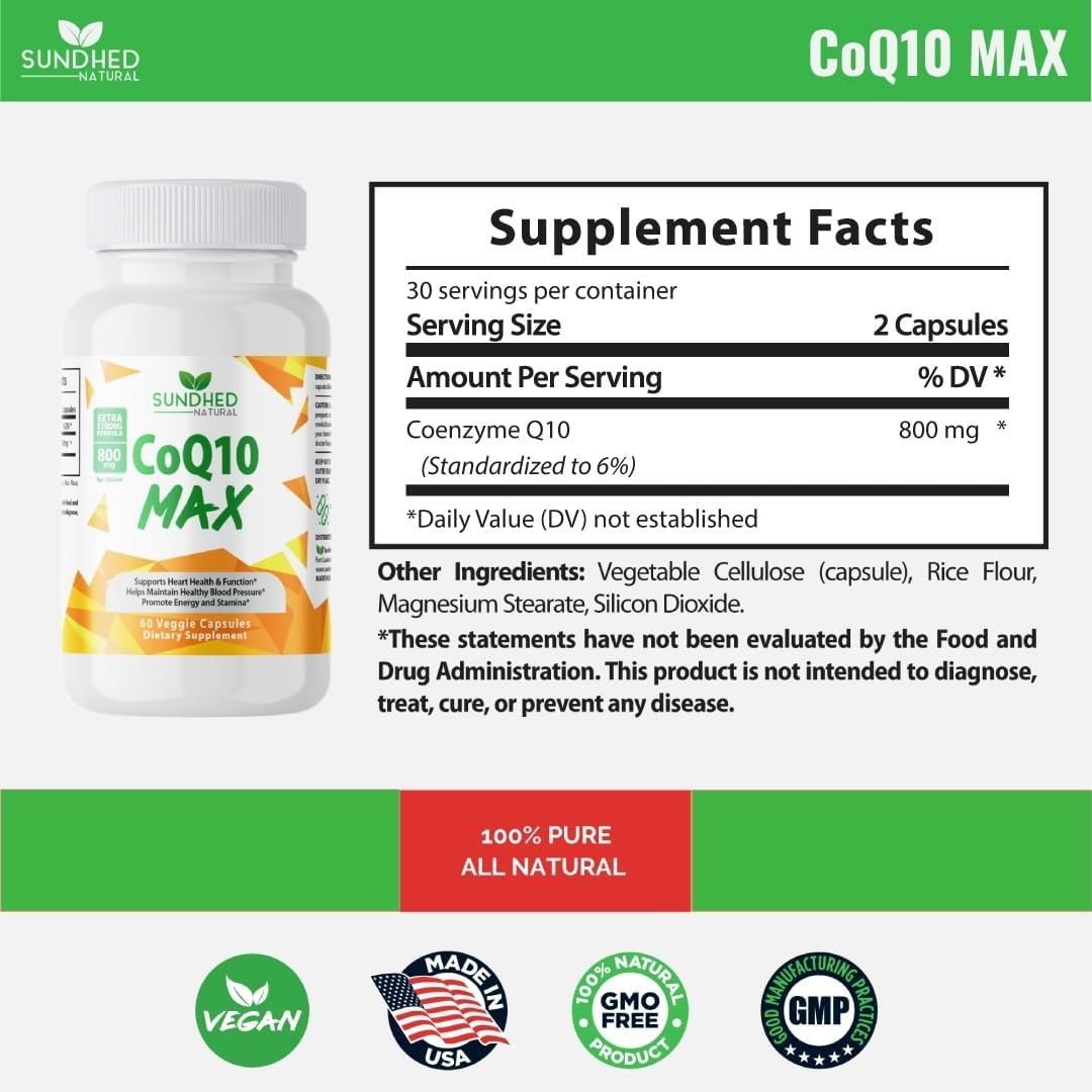 Extra Strong 800mg CoQ10 Supplement - Powerful Antioxidant Formula with Coenzyme Q10 - 60 Capsules, 1 Month Supply