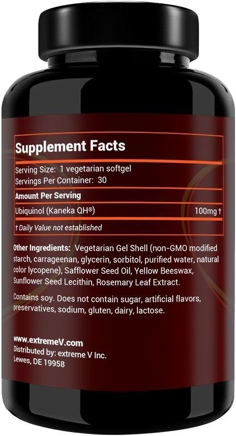 Extreme V, Inc HeartQQ High Absorption Ubiquinol (QH) - 100mg Vegetarian Softgels - Active CoQ10 with 300% Greater Absorption