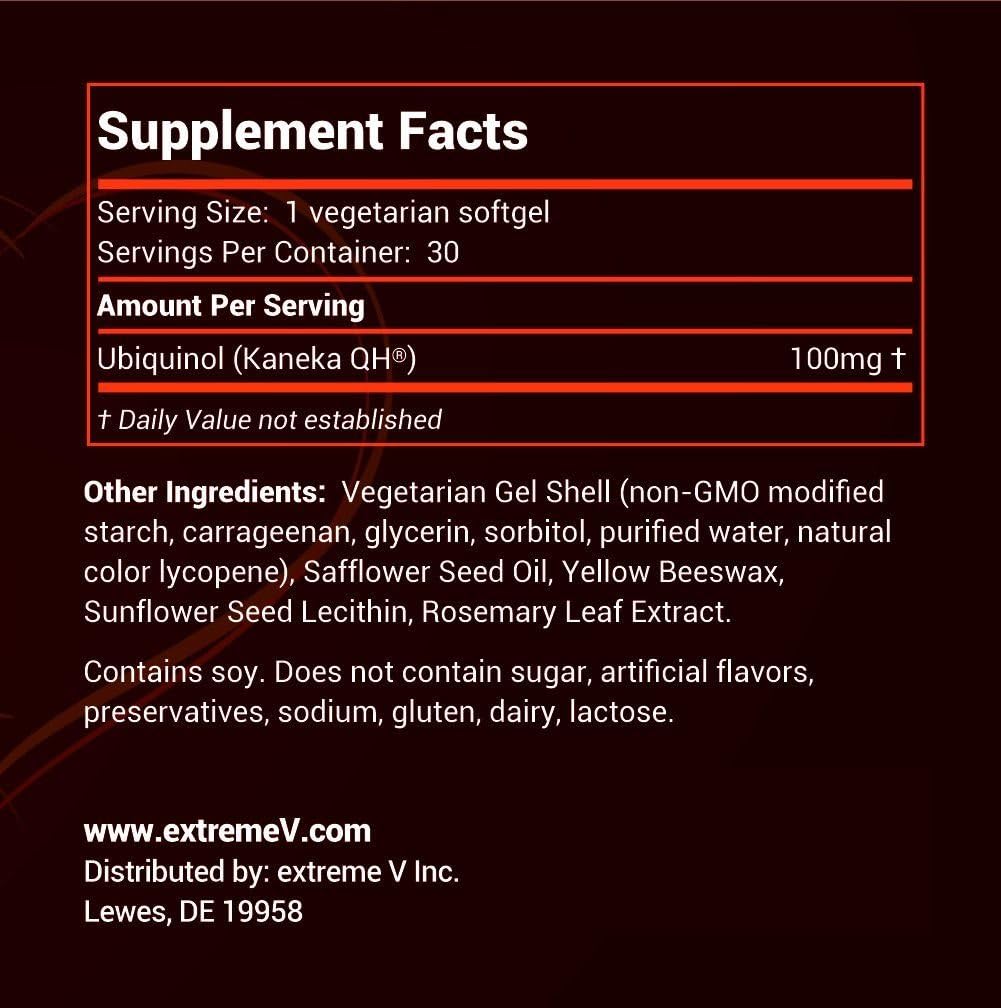 Extreme V, Inc HeartQQ High Absorption Ubiquinol (QH) - 100mg Vegetarian Softgels - Active CoQ10 with 300% Greater Absorption