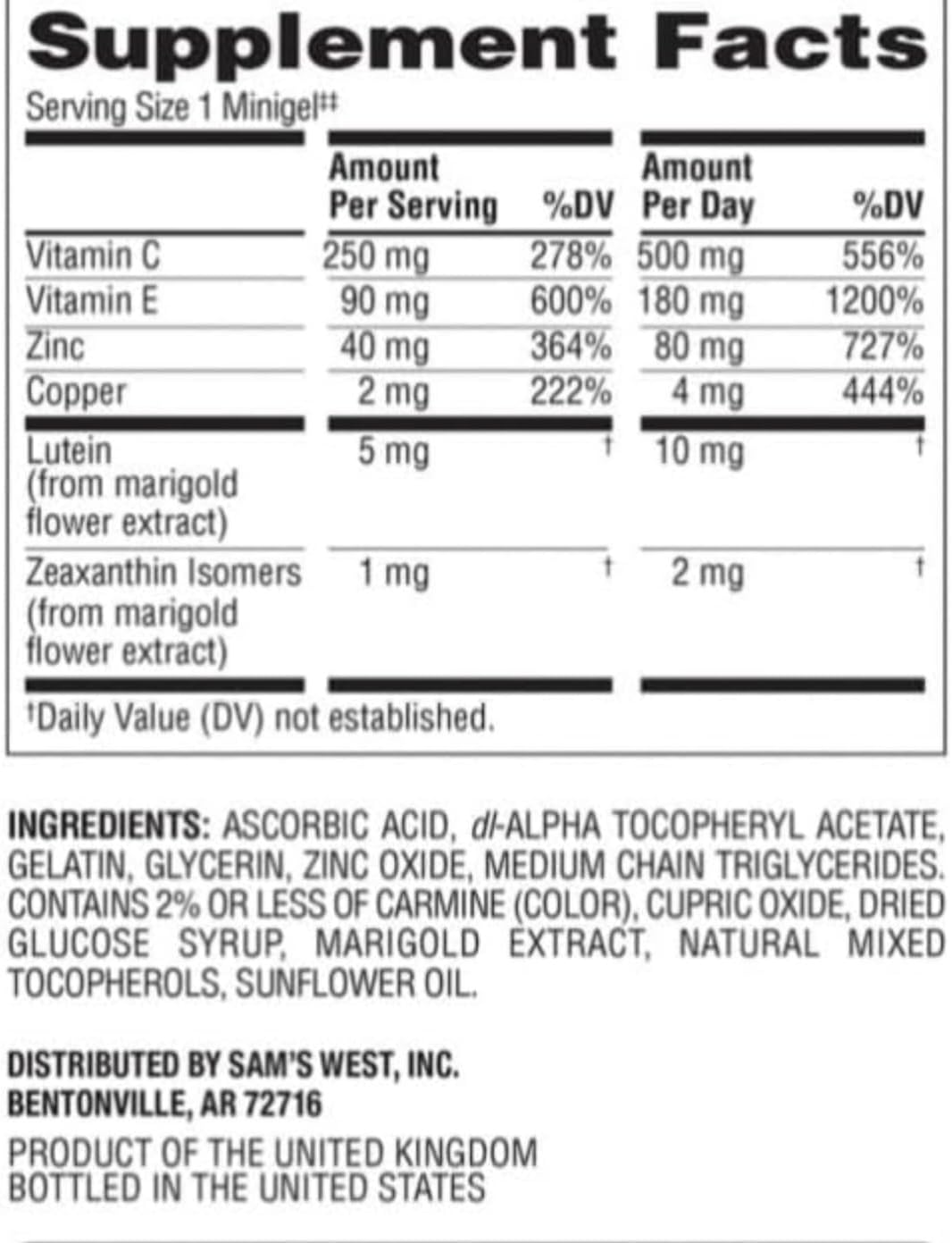 Eye Health Complex Supplement with Lutein, Vitamin C, Zeaxanthin, Zinc & Vitamin E - Advanced Formula in Mini Softgels