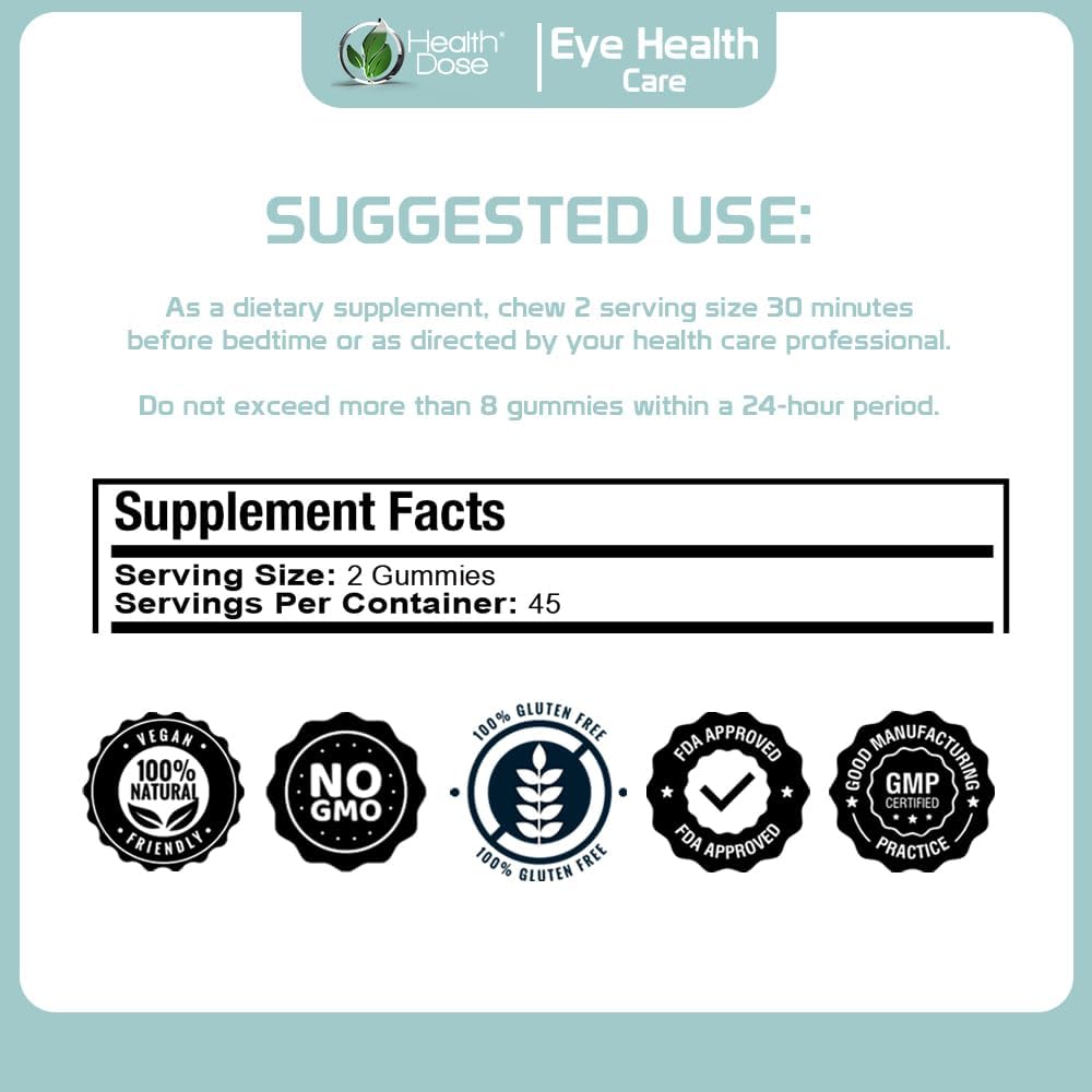 Eye Health Gummies with Lutein & Zeaxanthin for Eye Strain, Dry Eyes & Visual Performance - Apple & Orange Flavor - 90 Gummies - Pack of 3