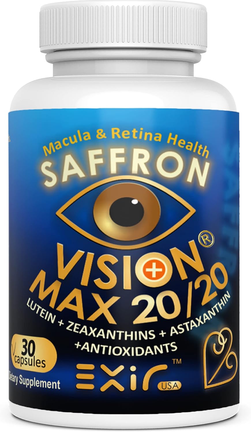 Eye Health Supplement with Lutein, Saffron, Astaxanthin, Zeaxanthin, Grape Seed, Turmeric - Supports Vision, Reduces Floaters, Strain, Pressure - 30 Capsules