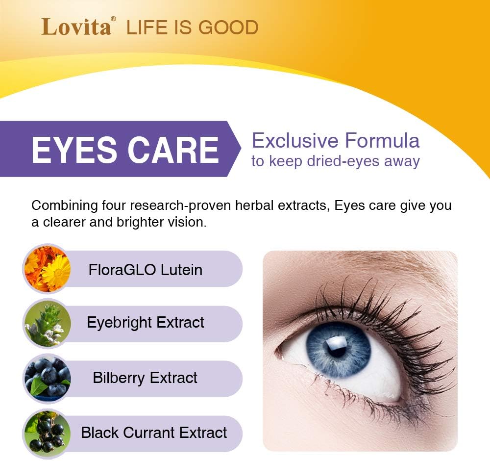 Eye Health Support Supplement with FloraGLO Lutein, Black Currant, and Eyebright - 60 Capsules for Vision, Eye Strain, and Dry Eye