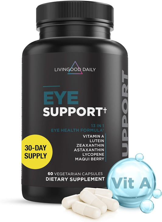 Eye Health Support Supplements with Lutein, Zeaxanthin, and Astaxanthin - 60 Vegetarian Capsules for Adults - Vitamin A, Maqui Berry, Lycopene for Eye Health
