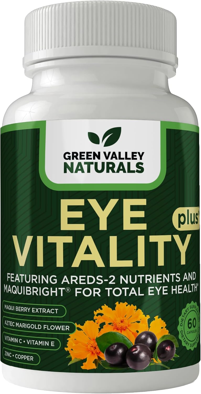 Eye Vitality Plus Supplement with Areds-2 Nutrients, Maquibright, Marigold Flower, Vitamins C & E, Zinc, Copper - 60 Capsules