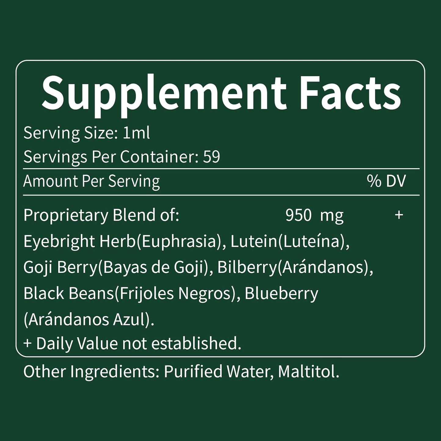 Eyebright Herb Eye Drops with Bilberry & Lutein - Liquid Supplement for Eye Strain Relief & Sight Care - 2oz