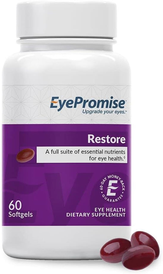 EyePromise Restore Softgel Capsules - 60 Count Eye Health Supplement with Lutein, Vitamin C, D, E, Omega-3 Fish Oil, Zeaxanthin.