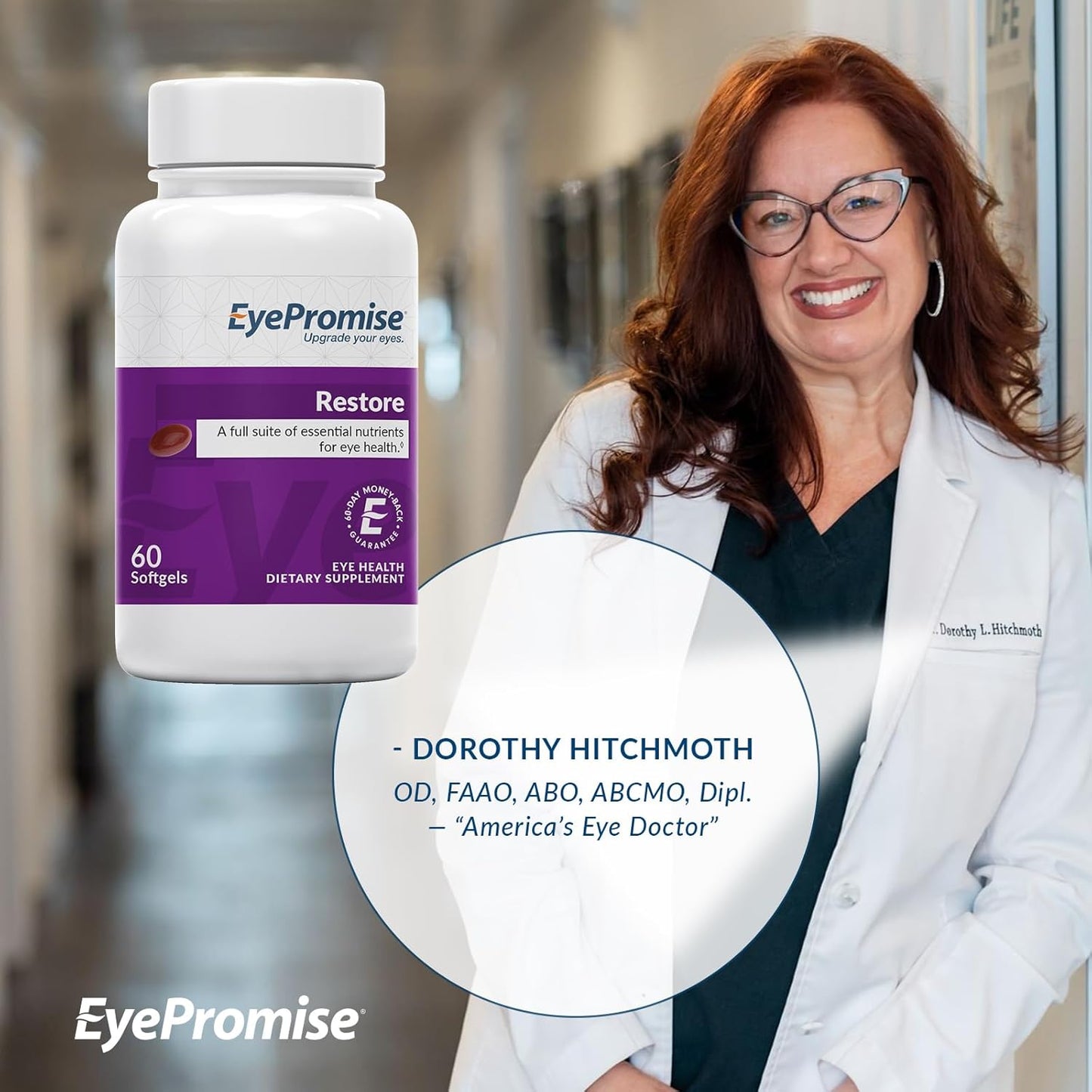 EyePromise Restore Softgel Capsules - 60 Count Eye Health Supplement with Lutein, Vitamin C, D, E, Omega-3 Fish Oil, Zeaxanthin.