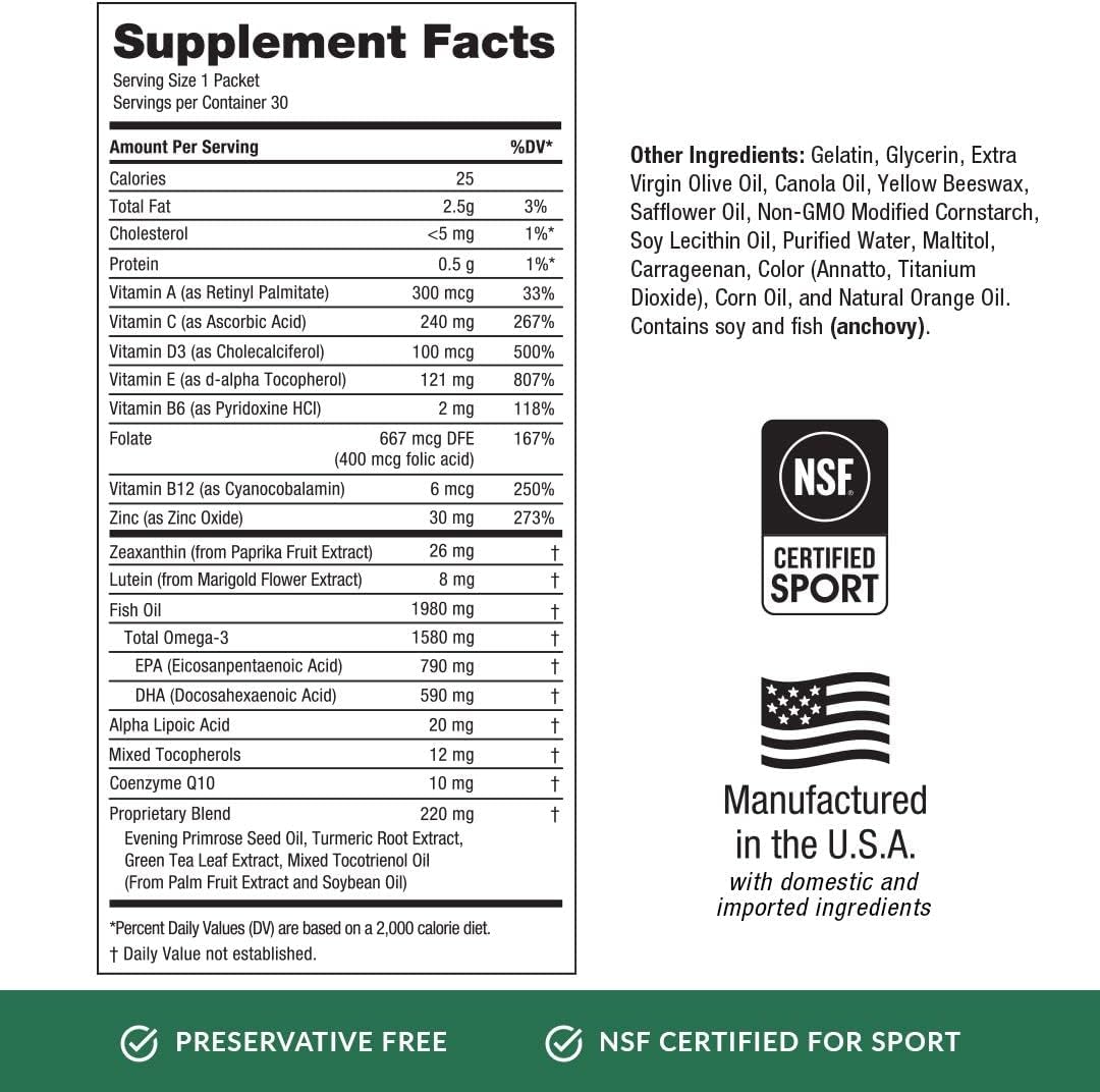 EyePromise Vizual Edge Pro Performance Eye Vitamin - 30 Day Supply Packets - NSF Certified Sports Vision Support