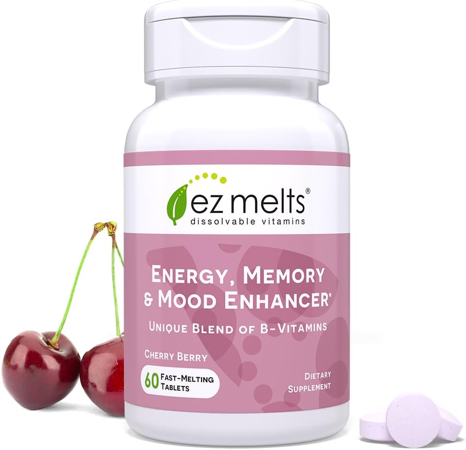 EZ Melts Dissolvable B-Vitamin Blend for Energy, Memory, and Mood - Sugar-Free Supplement for 2 Months