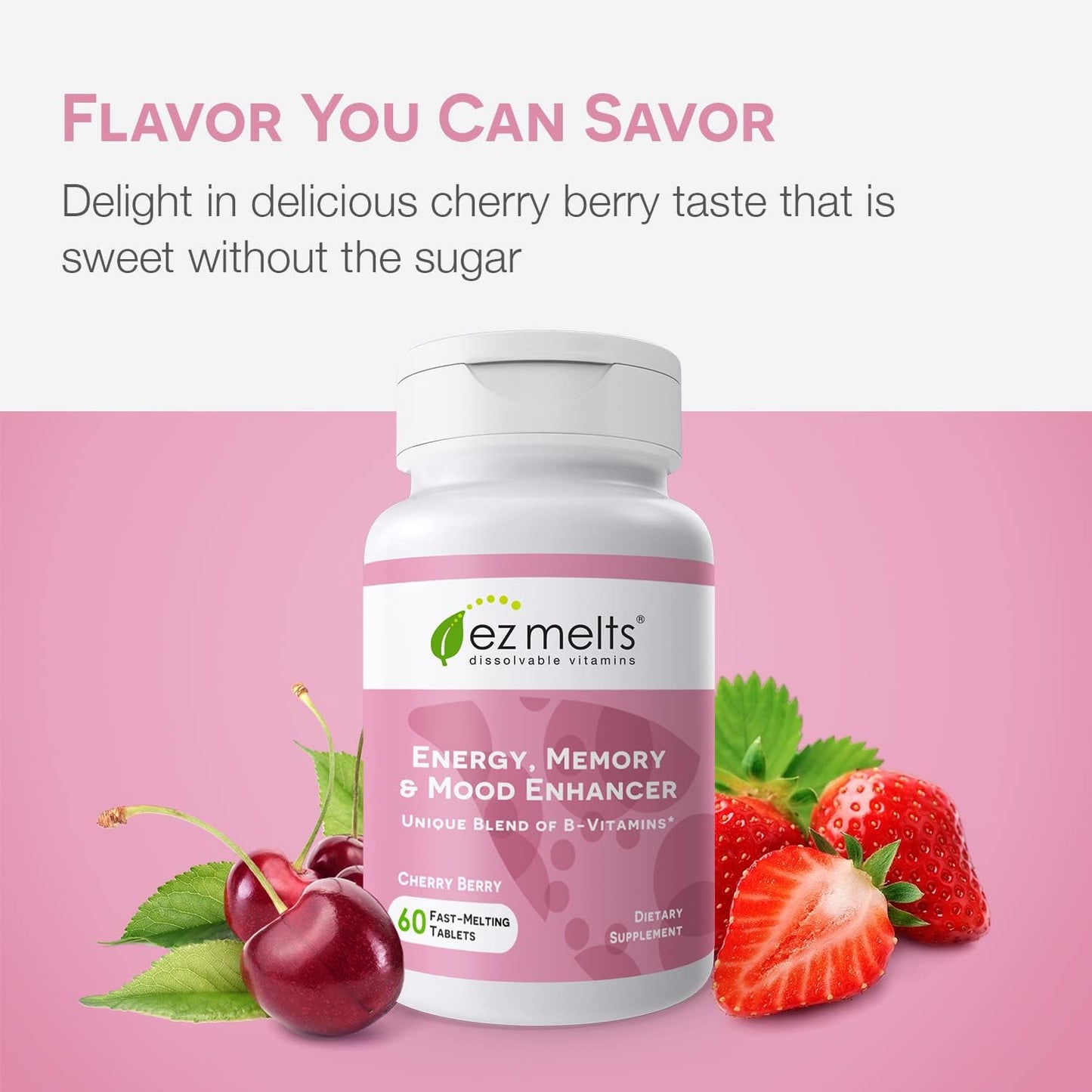 EZ Melts Dissolvable B-Vitamin Blend for Energy, Memory, and Mood - Sugar-Free Supplement for 2 Months