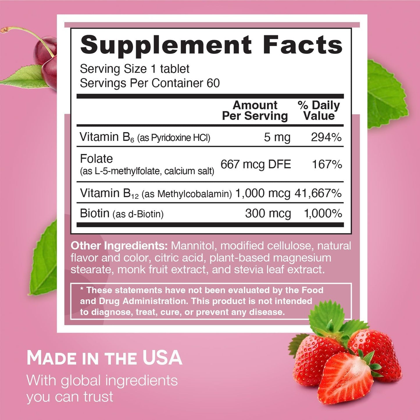 EZ Melts Dissolvable B-Vitamin Blend for Energy, Memory, and Mood - Sugar-Free Supplement for 2 Months