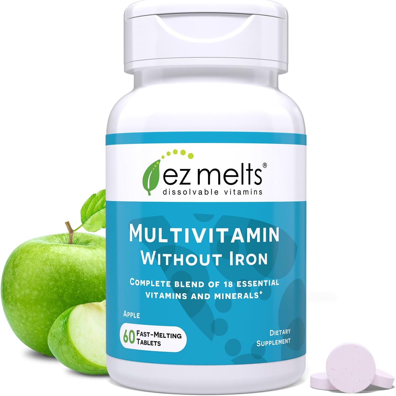 EZ Melts Dissolvable Multivitamin - Iron-Free with 18 Essential Nutrients, Sugar-Free Formula, 30-Day Supply