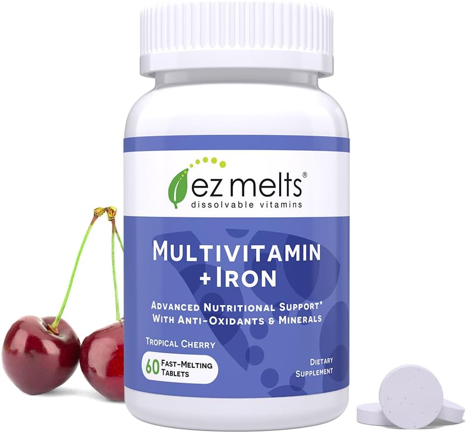 EZ Melts Iron Multivitamin Dissolvable Tablets for Women and Men, Sugar-Free, 30-Day Supply