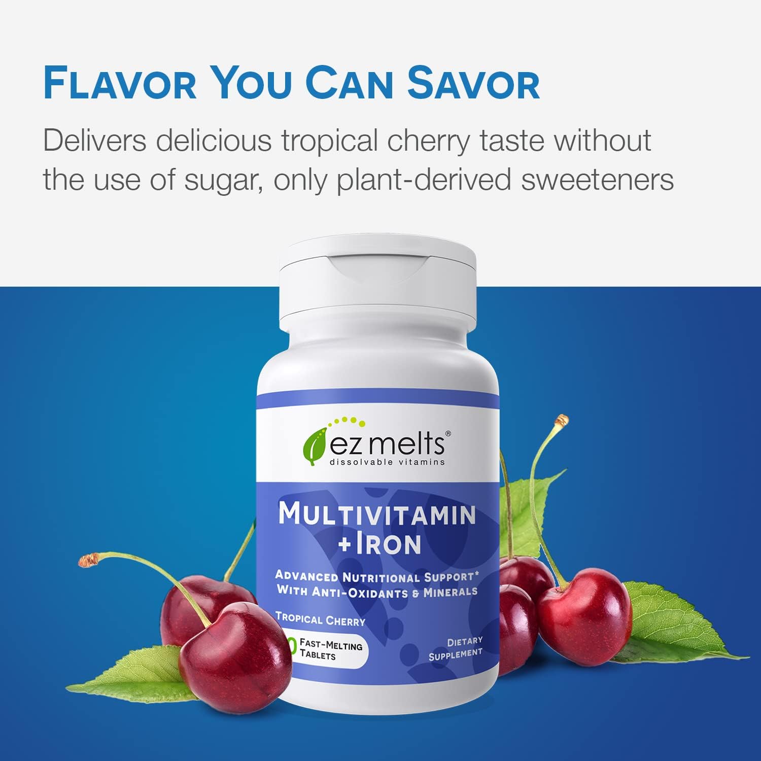 EZ Melts Iron Multivitamin Dissolvable Tablets for Women and Men, Sugar-Free, 30-Day Supply