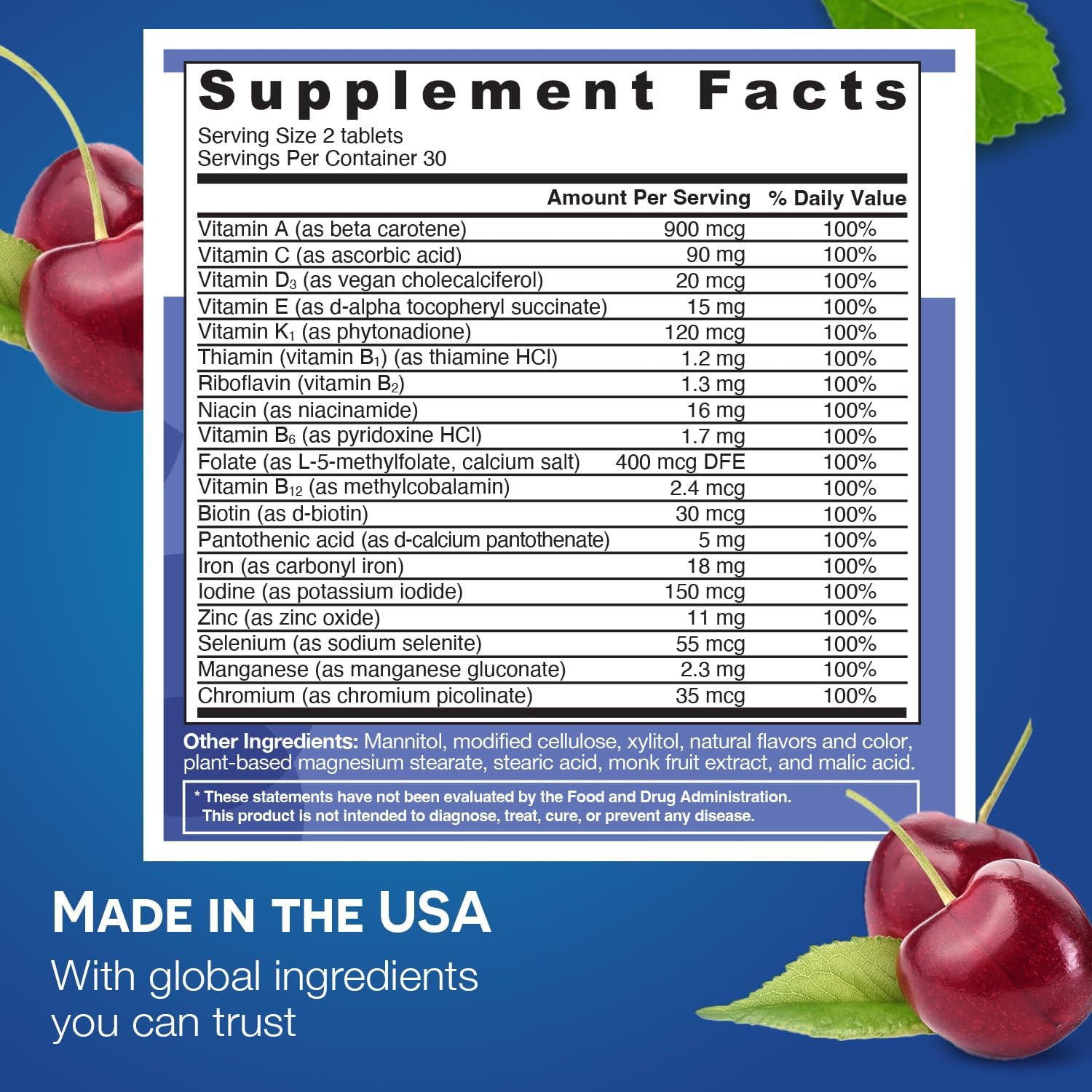 EZ Melts Iron Multivitamin Dissolvable Tablets for Women and Men, Sugar-Free, 30-Day Supply