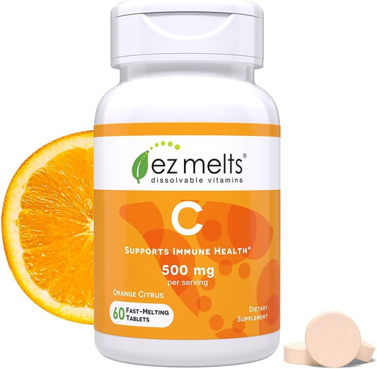 EZ Melts Sugar-Free Vitamin C 500 mg Tablets - Fast Dissolving, 30-Day Supply