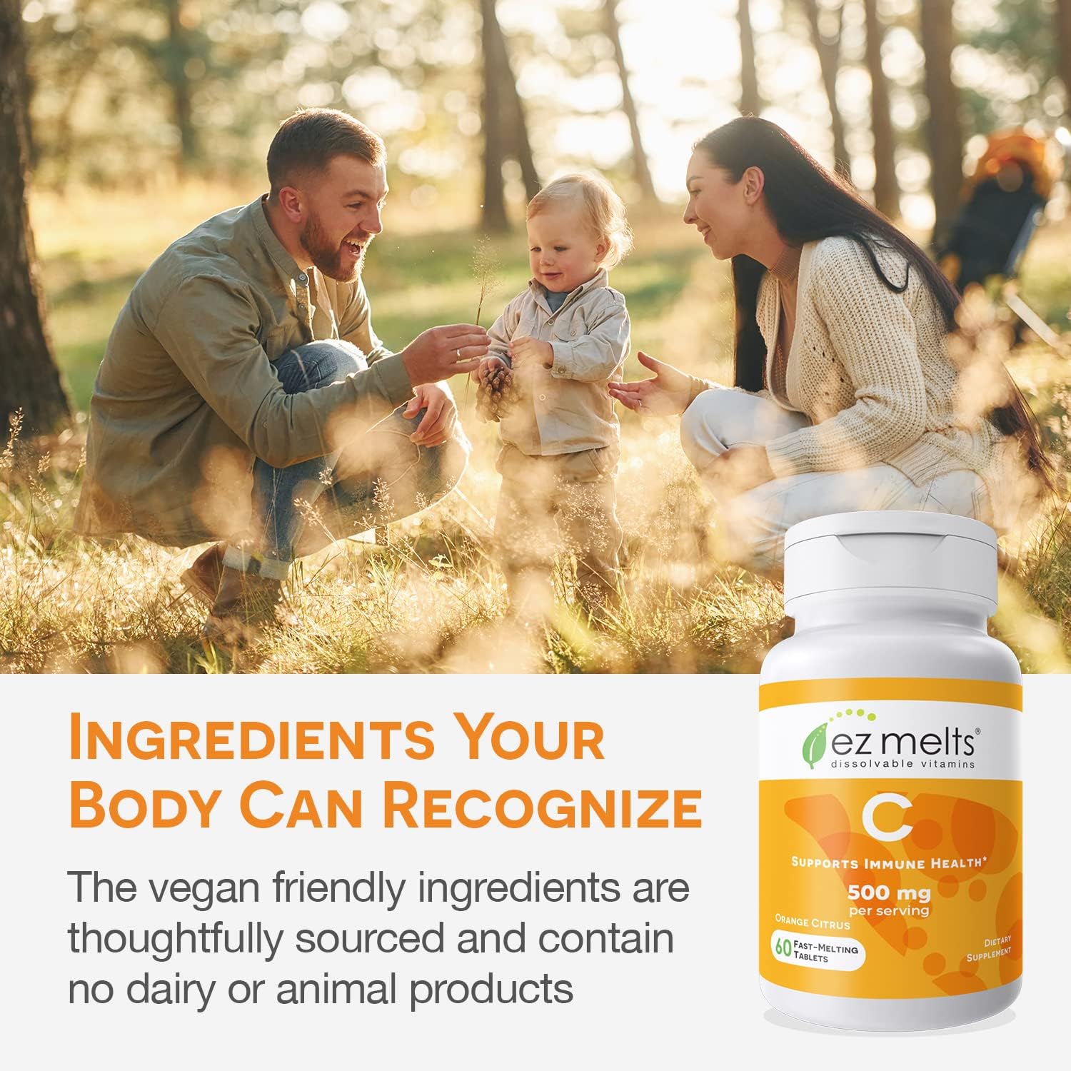 EZ Melts Sugar-Free Vitamin C 500 mg Tablets - Fast Dissolving, 30-Day Supply