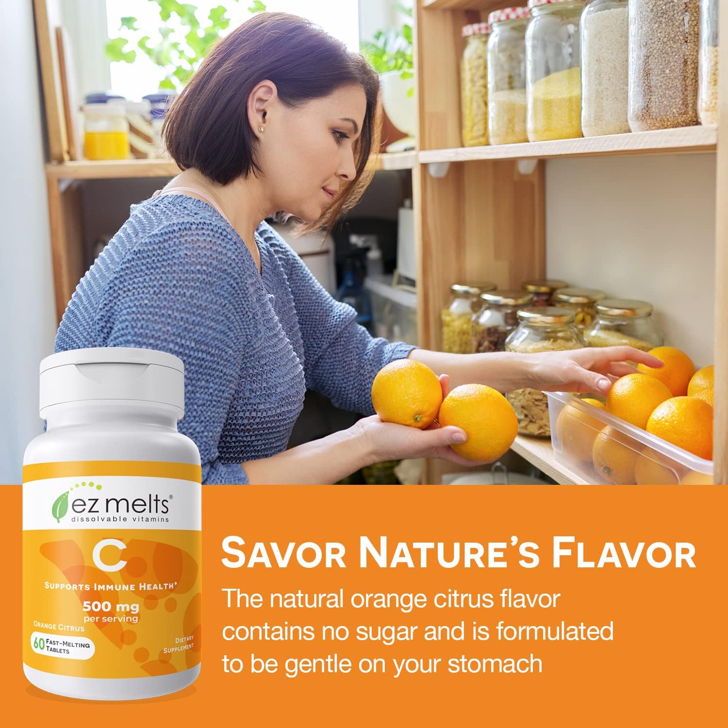 EZ Melts Sugar-Free Vitamin C 500 mg Tablets - Fast Dissolving, 30-Day Supply