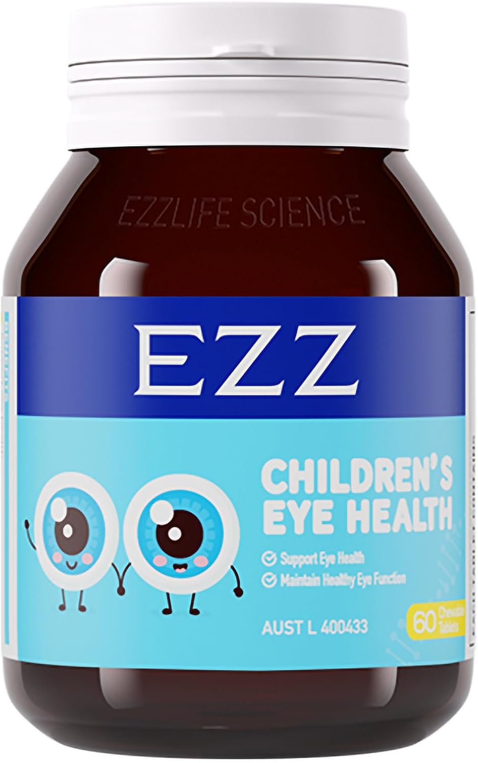 EZZ Children's Eye Health Supplement with Lutein and Zeaxanthin - Natural Formula for Visual Fatigue Relief and Improved Eyesight - 60 Chewable Tablets