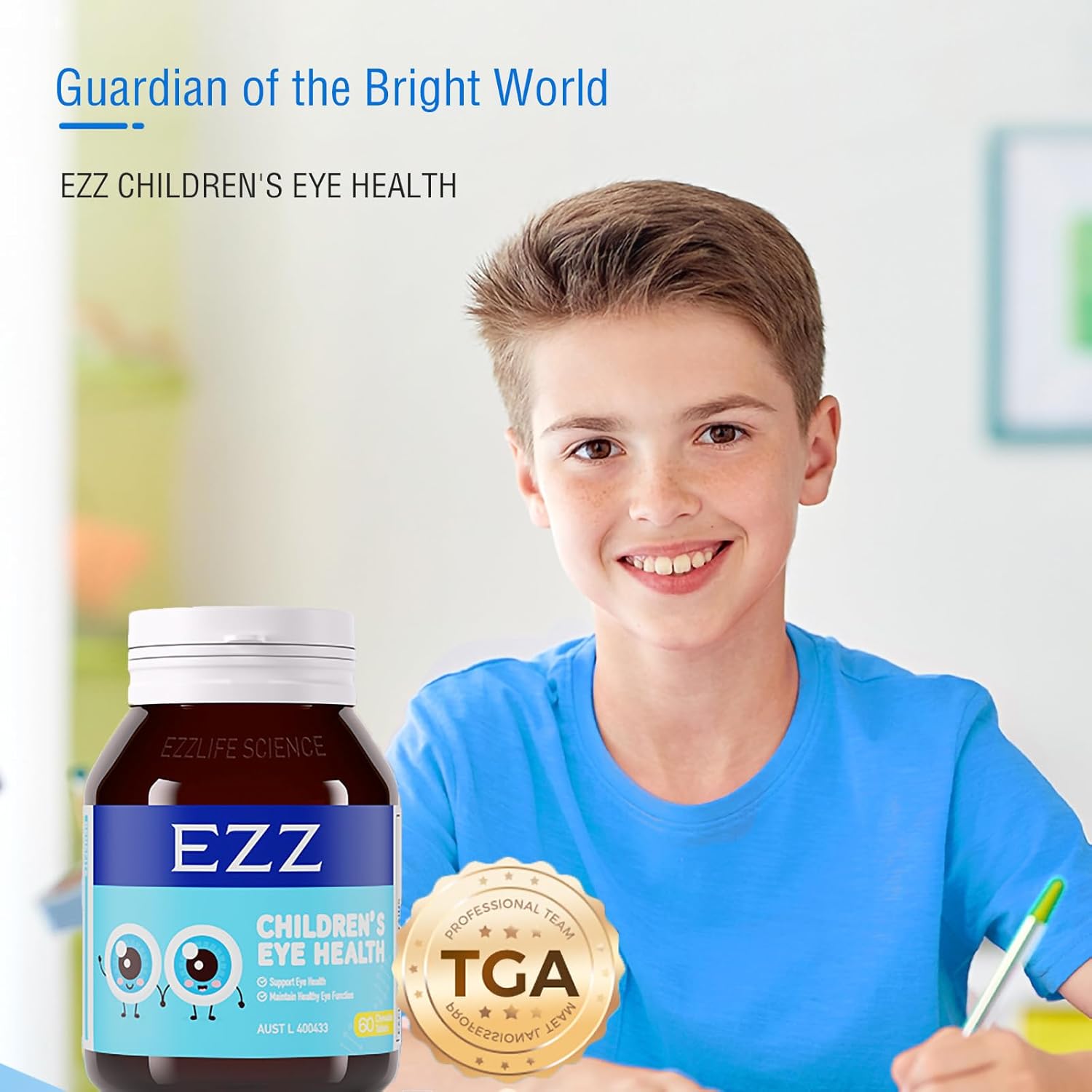 EZZ Children's Eye Health Supplement with Lutein and Zeaxanthin - Natural Formula for Visual Fatigue Relief and Improved Eyesight - 60 Chewable Tablets