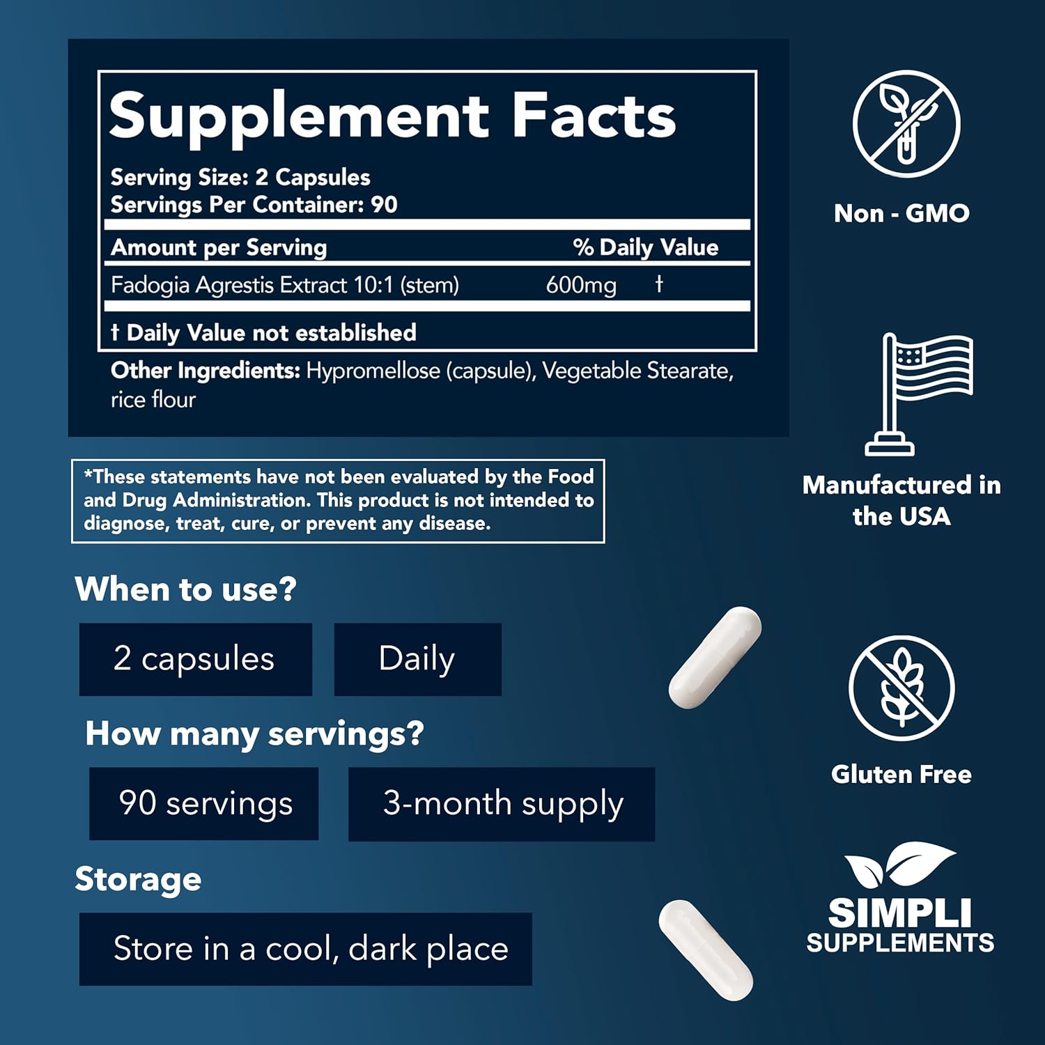 Fadogia Agrestis 600mg Supplement for Natural Testosterone Support - Boosts Muscle Growth, Energy, Drive, and Mood - Non-GMO, Vegan, Gluten-Free - 180 Capsules