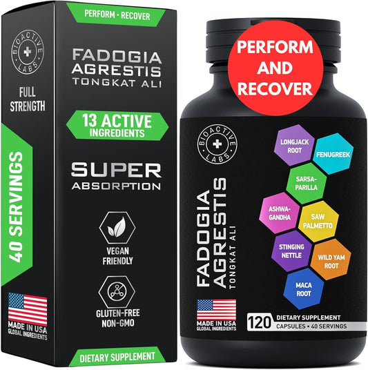 Fadogia Agrestis and Tongkat Ali Supplement for Men and Women - Performance, Drive, Strength - 120 Capsules