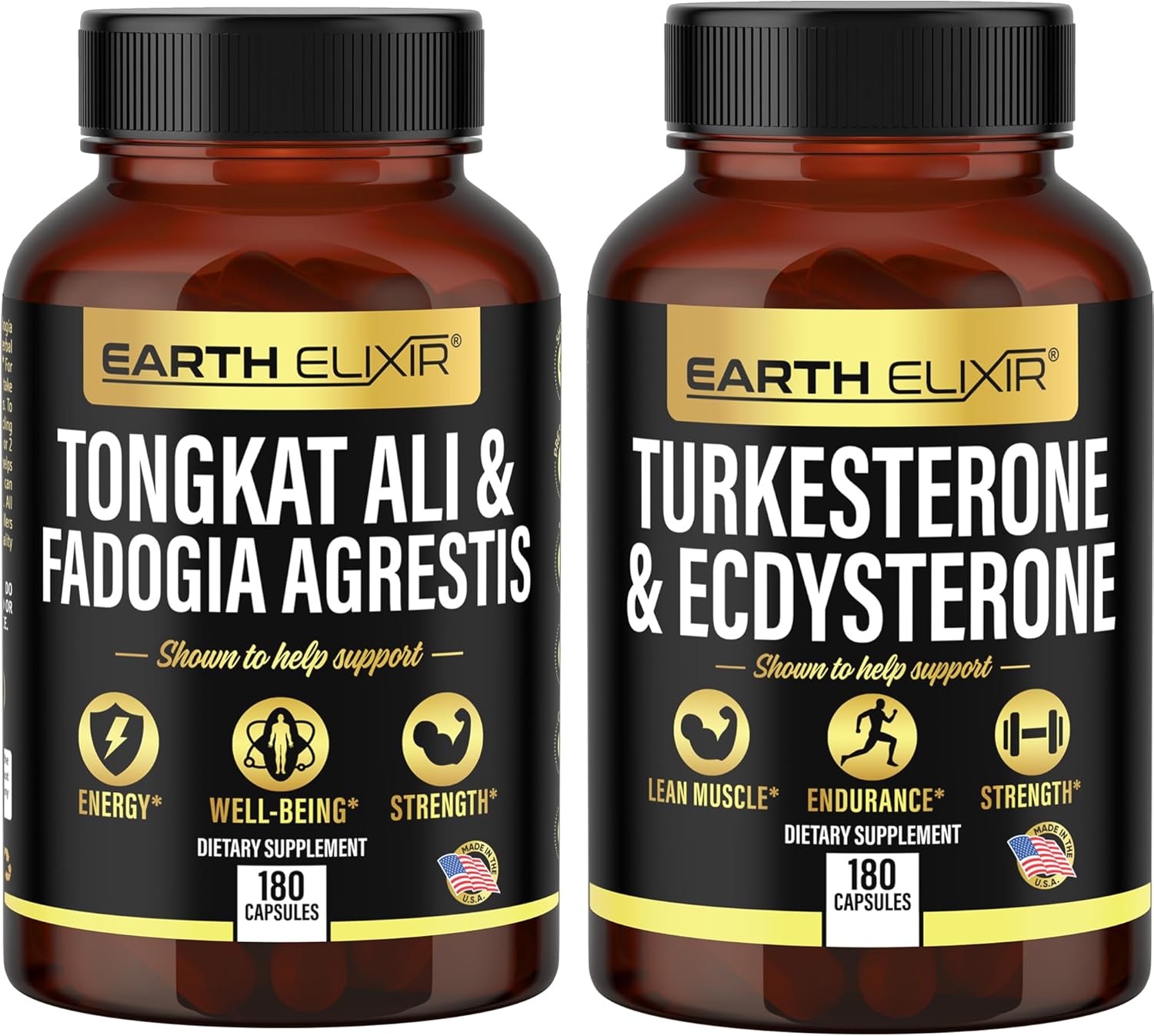 Fadogia Agrestis, Tongkat Ali, Turkesterone, Ecdysterone Supplements Bundle - 180 Capsules