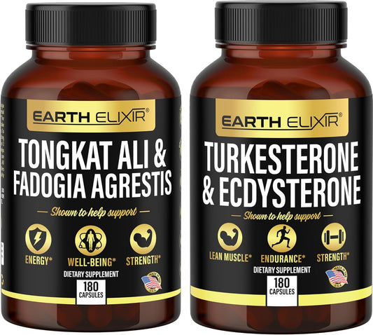 Fadogia Agrestis, Tongkat Ali, Turkesterone, Ecdysterone Supplements Bundle - 180 Capsules