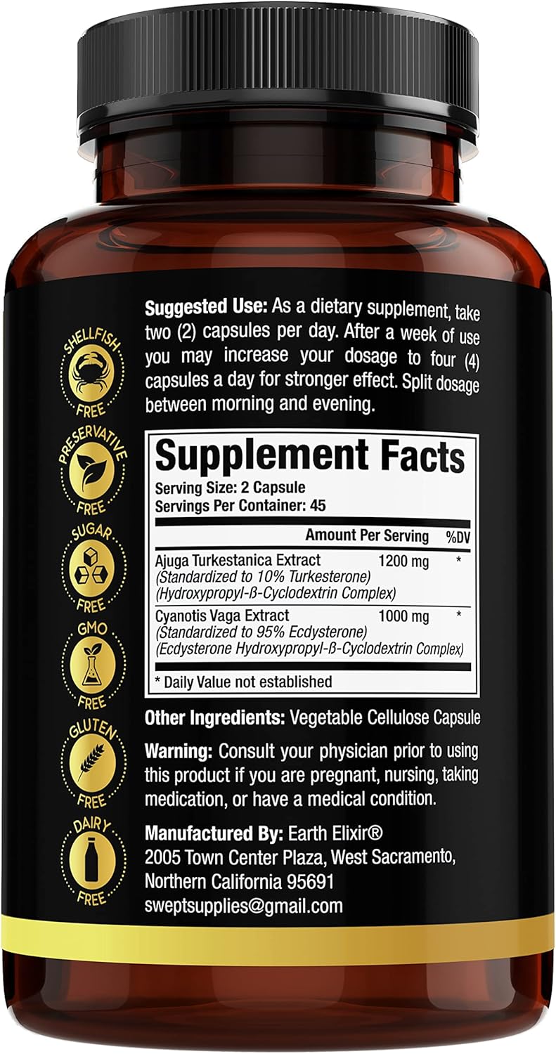 Fadogia Agrestis, Tongkat Ali, Turkesterone, Ecdysterone Supplements Bundle - 180 Capsules