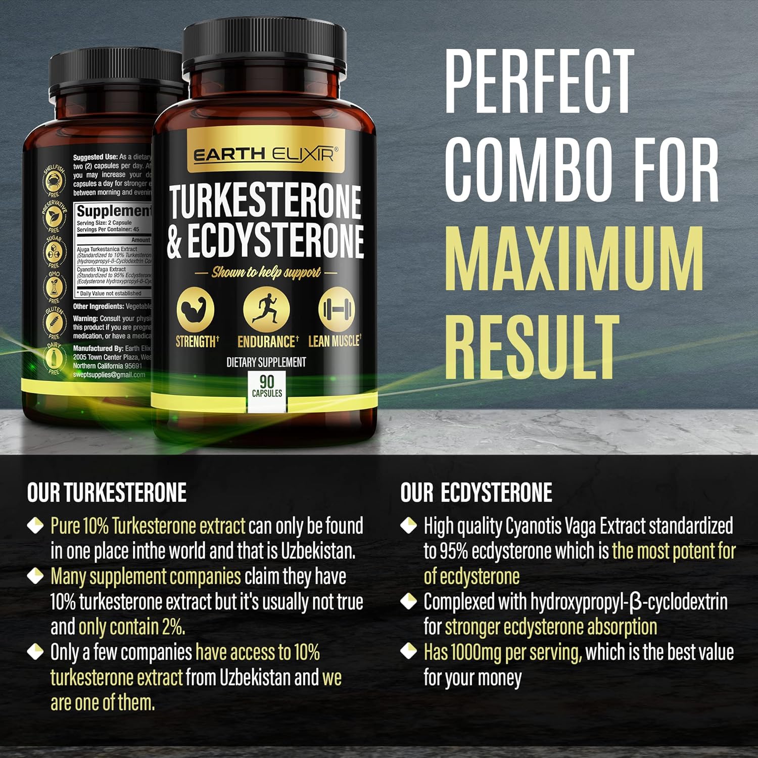 Fadogia Agrestis, Tongkat Ali, Turkesterone, Ecdysterone Supplements Bundle - 180 Capsules