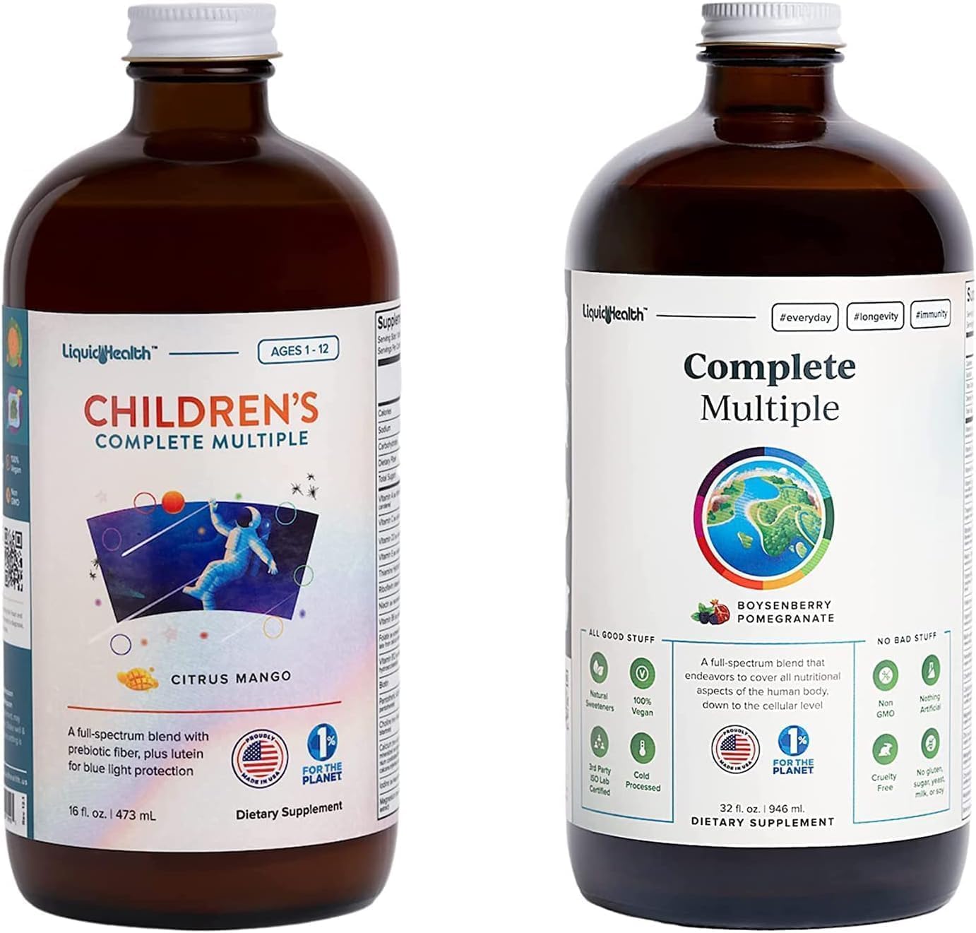 Family Bundle: LiquidHealth Adult & Children's Complete Multiple Daily Liquid Multivitamin - Immune Support & Whole Foods - Vegan, Non-GMO, Gluten-free